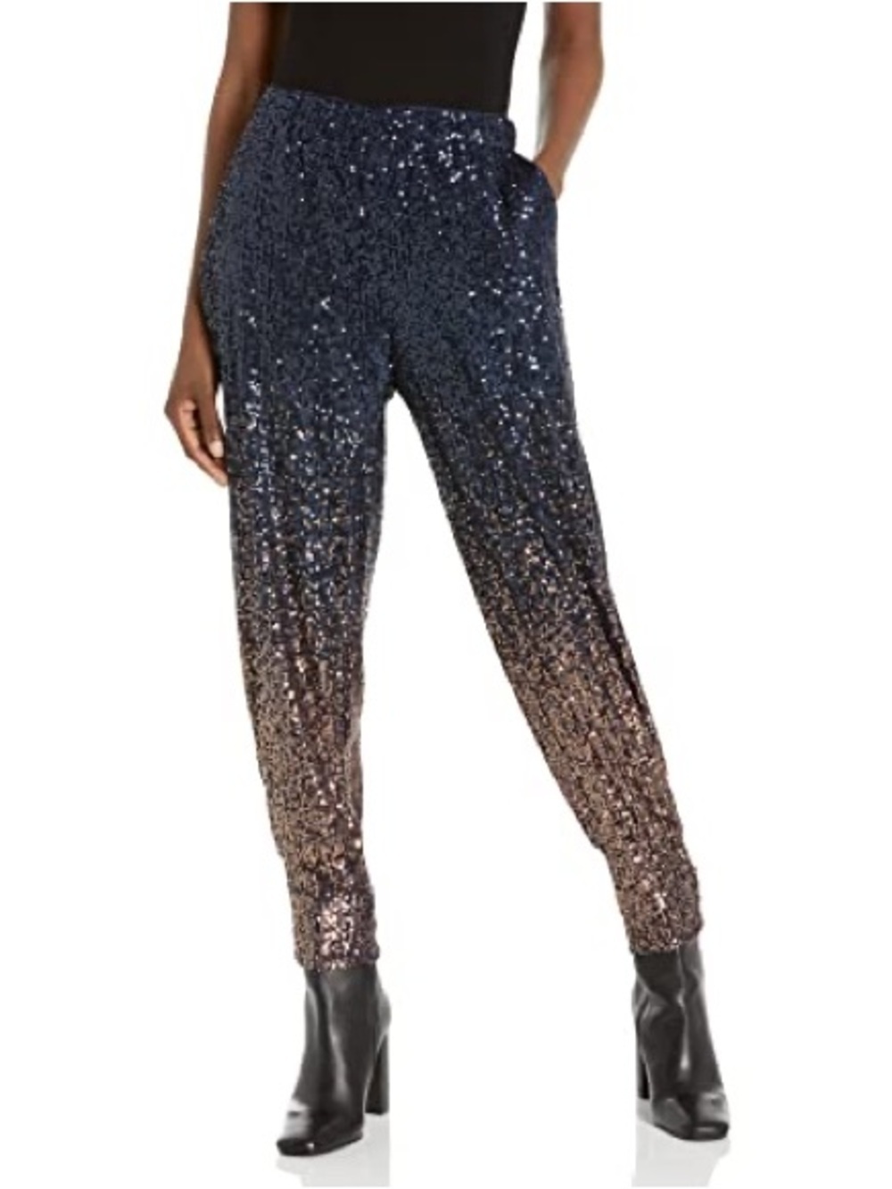New Trina Turk Sparkler 2 Sequin Jogger Pants Blue Gold Ombre Sparkle Sz L